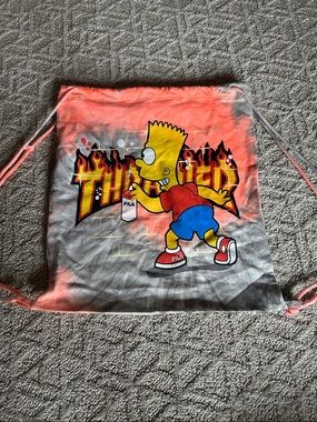 Thrasher Drawstring Bag with Neon Coral, Yellow, Blue Graphic